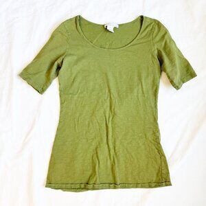 Lucy & Laurel Womens Green Cotton Short-Sleeve Scoop Neck T-Shirt Size Small